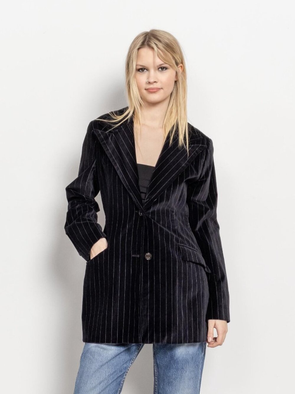 BLACK VELVET Pinstripe BLAZER Jacket Coat Menswear / Xs